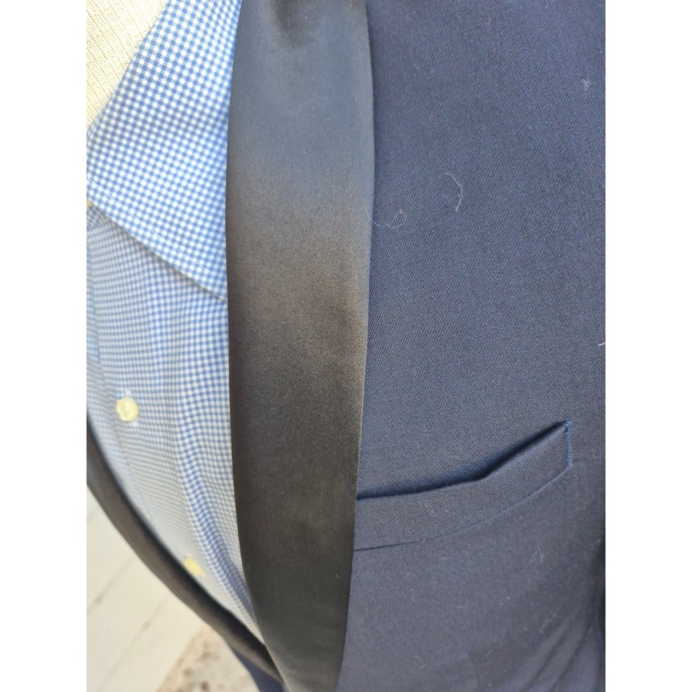 ASOS Mens Navy Blue Wool Blend Tuxedo Blazer Shawl Lapel Dinner Jacket Sz 36 R - Picture 4 of 10